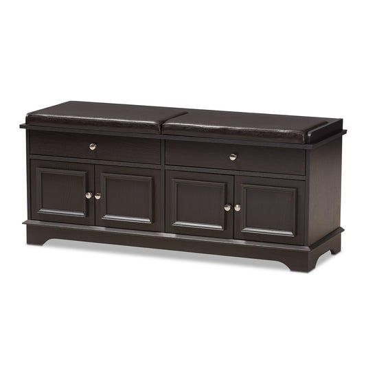 Mason Shoe Storage Bench - Modern Dark Brown Wood with 2 Drawers for Organized Footwear and Stylish Entryway Decor