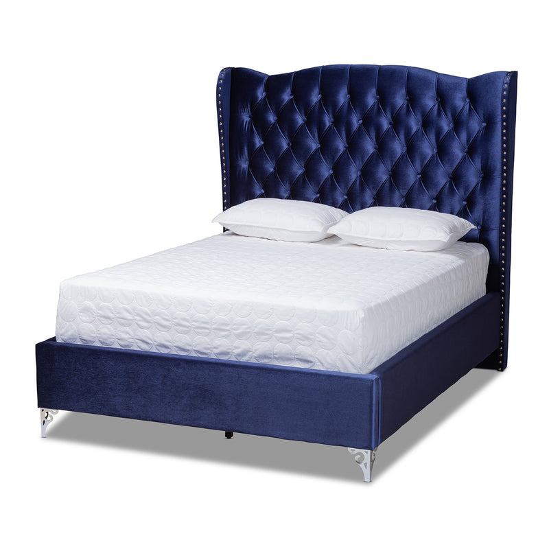 Hanne Glam and Luxe Wingback Bed - Purple Blue Velvet Fabric