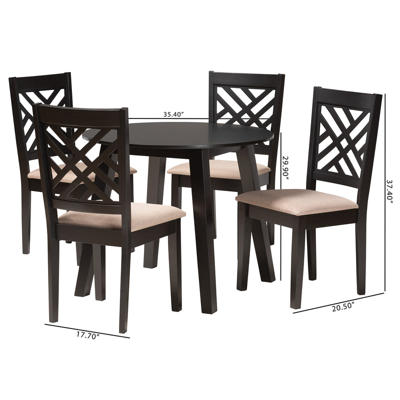 Ellie Dining Set Modern 5-Piece Collection in Beige Fabric and Dark Brown Finished Wood for Chic Dining Rooms