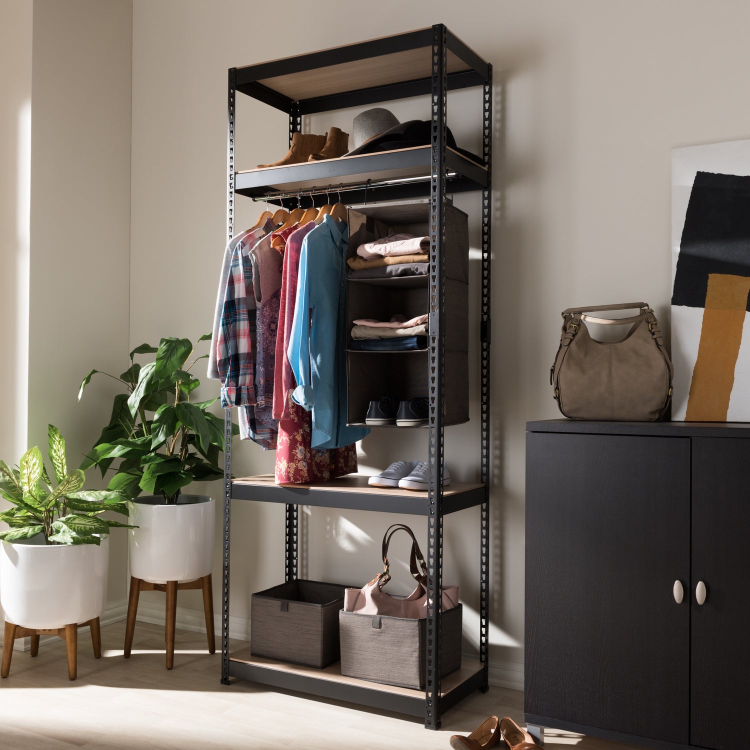 Gavin Black Metal 4-Shelf Closet Organizer for Efficient Storage and Racking Solutions