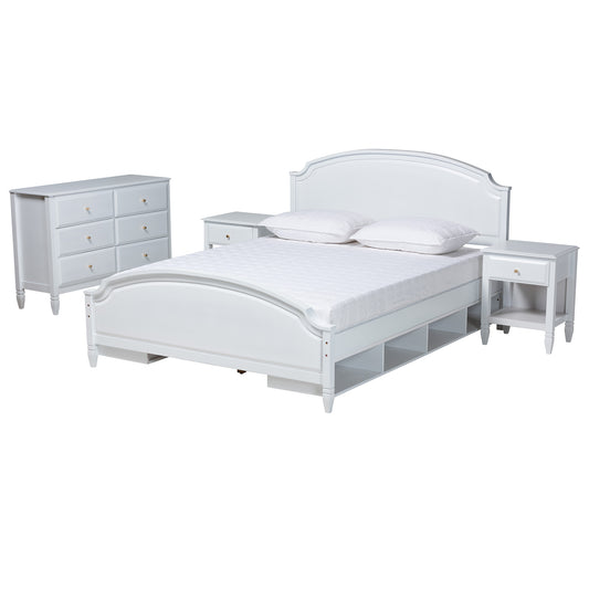 Elise Bedroom Set Classic Transitional White Finished Wood Full Size 4-Piece Furniture Collection for Elegant Bedrooms