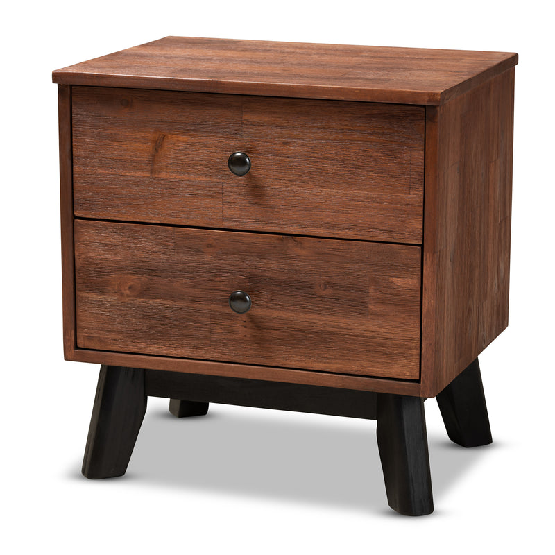 Calla Nightstand Modern 2-Drawer Wood Nightstand in Brown and Black Oak Finish, Stylish Bedroom Furniture for Storage and Organization