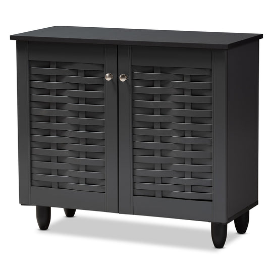 Winda Shoe Storage Cabinet Modern and Contemporary Dark Gray 2-Door Wooden Entryway