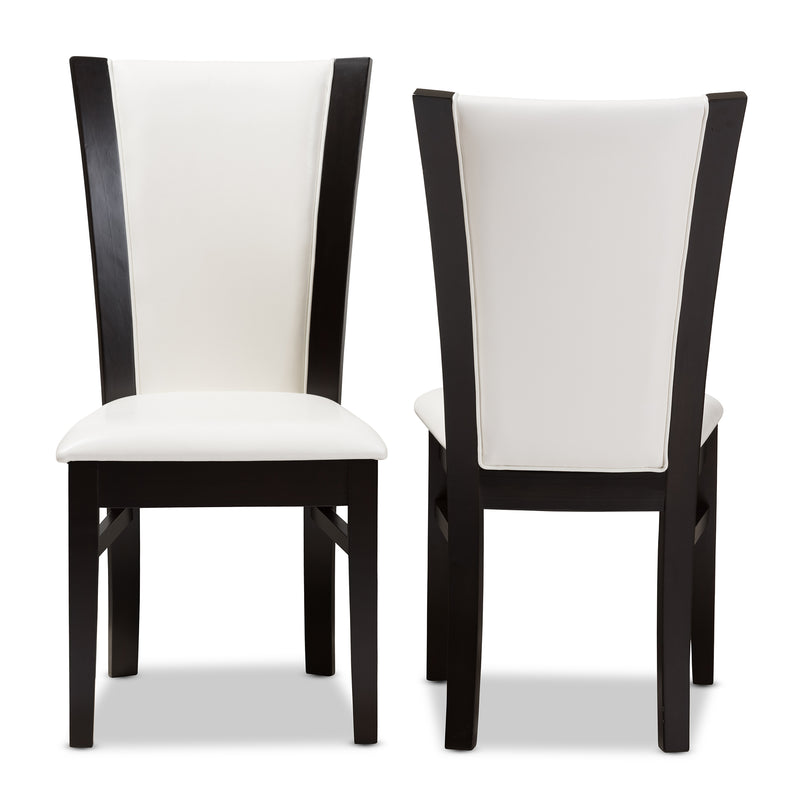 Adley Dining Chair Set of 2 Modern Dark Brown with White Faux Leather Upholstery for Stylish Dining Room Decor