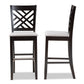 Jason Bar Stool Set Modern Contemporary Grey Fabric Upholstered Espresso Brown Finished Wood 2-Piece