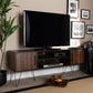 Corina TV Stand Mid-Century Modern Two-Tone Walnut and Black Wood Entertainment Center with Storage for Living Room