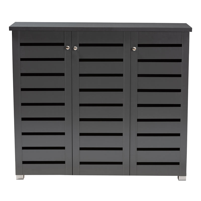 Adalwin Modern Dark Gray Wooden Shoe Storage Cabinet with 3 Doors for Entryway Organization and Stylish Home Décor