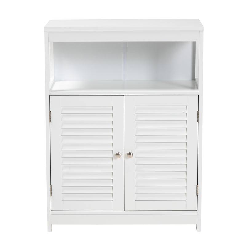 Rivera Bathroom Storage Cabinet - Modern White Wood and Silver Metal Design with 2 Doors for Stylish Organization