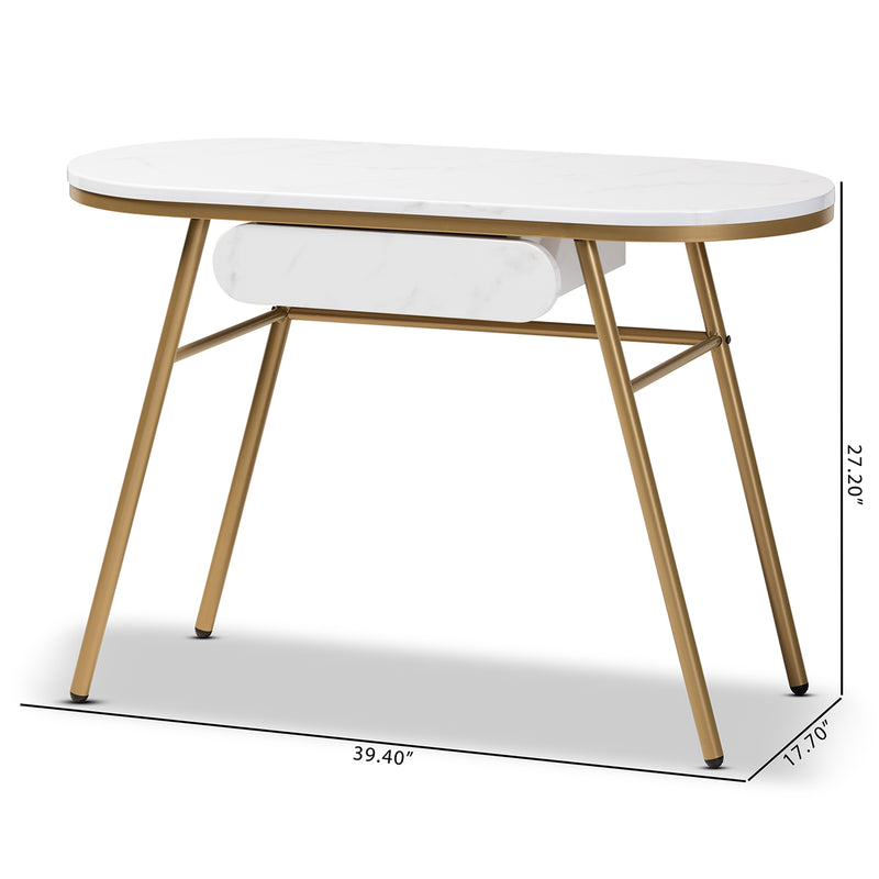 Mabel Console Table Modern Contemporary Design Gold Finished Metal Frame Faux Marble Top