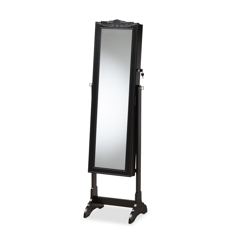 Madigan Jewelry Armoire Modern and Contemporary Black Finished Wood with Mirror