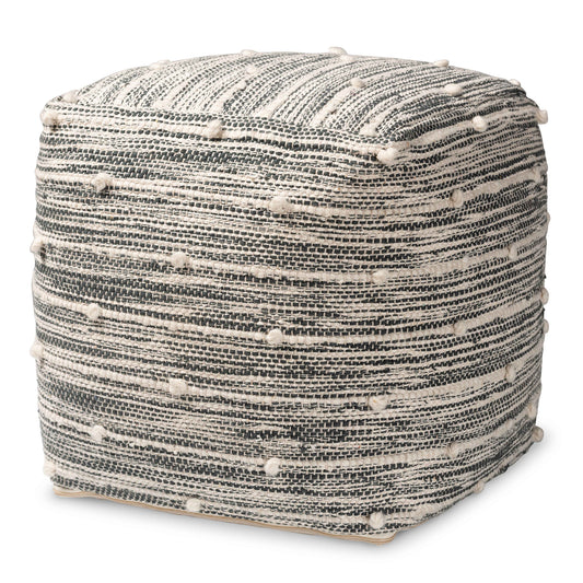 Macaco Pouf Ottoman - Modern Handwoven Cotton Blend in Dark Grey and Ivory, Moroccan Inspired Design for Chic Home Decor