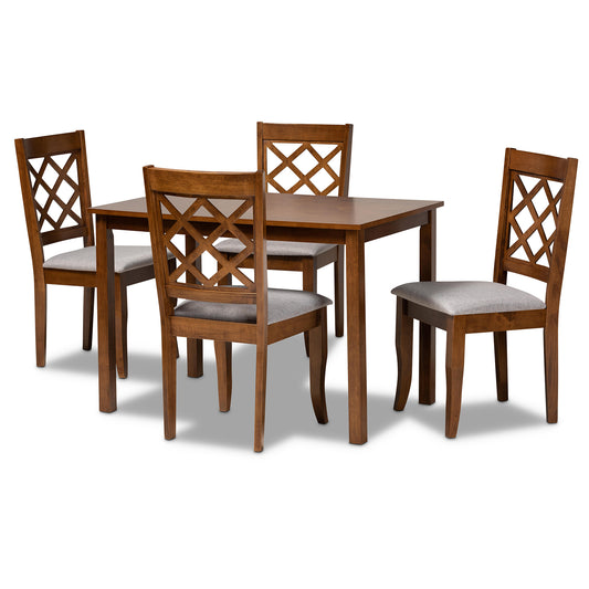 Sari Dining Set Modern 5-Piece Grey Fabric Upholstered Dining Set with Walnut Brown Finished Wood