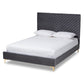 Fabrico Platform Bed - Contemporary Glam and Luxe Grey Velvet Upholstered with Gold Metal