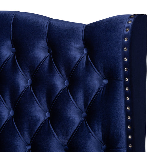 Hanne Glam and Luxe Wingback Bed - Purple Blue Velvet Fabric