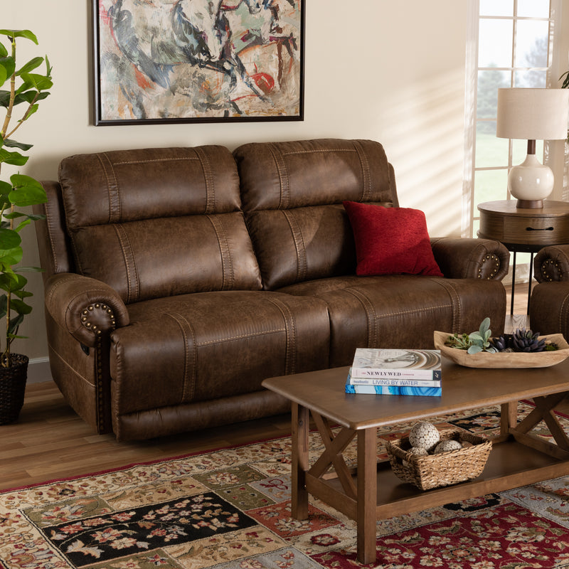 Buckley Reclining Sofa Modern Light Brown Faux Leather Upholstered 2-Seater Couch for Stylish Living Rooms