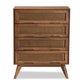 Barrett Mid-Century Modern 4-Drawer Chest in Walnut Brown Wood and Synthetic Rattan for Stylish Storage Solutions