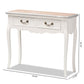 Capucine Console Table Antique French Country Cottage Style Two-Tone Whitewashed Oak and White Wood 2-Drawer Design