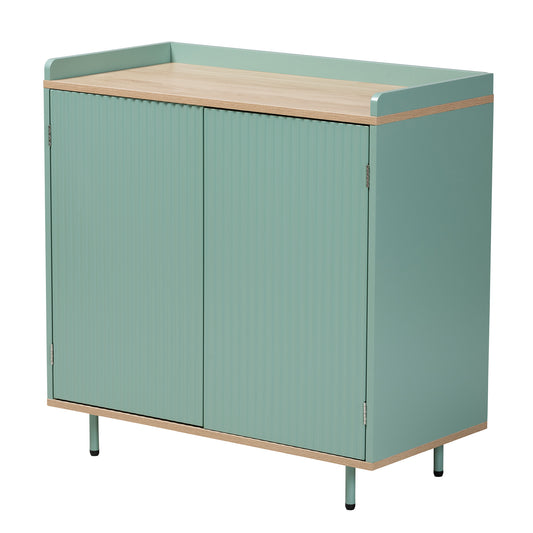 Tavita Mid-Century Modern Sideboard Buffet - Two-Tone Mint Green and Oak Wood 2-Door Storage Cabinet for Dining or Living Room