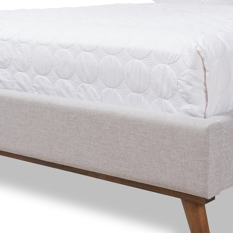 Valencia Platform Bed - Mid-Century Modern Greyish Beige Fabric