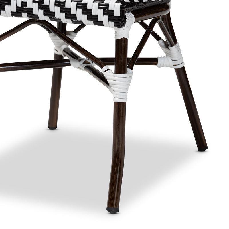 Alaire Outdoor Dining Chair Set Classic French Black and White Weaving and Dark Brown Metal 2-Piece