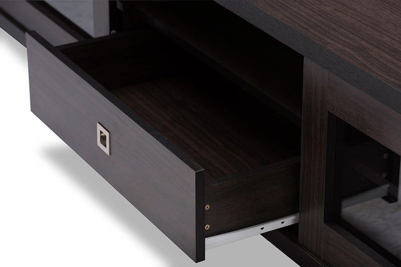 Beasley TV Cabinet 70-Inch Dark Brown with 2 Sliding Doors and Drawer