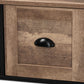 Connell TV Stand - Modern Industrial Design with Two-Tone Brown and Black Wood, Featuring 2 Doors for Storage