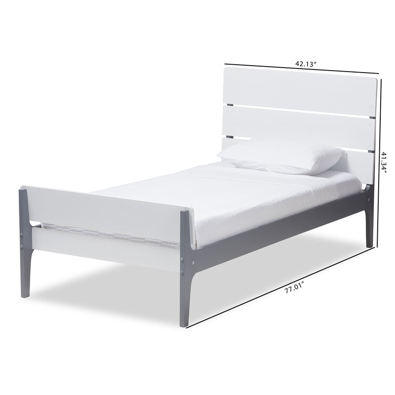 Nereida Twin Platform Bed - Modern Classic Mission Style in White and Dark Grey Wood