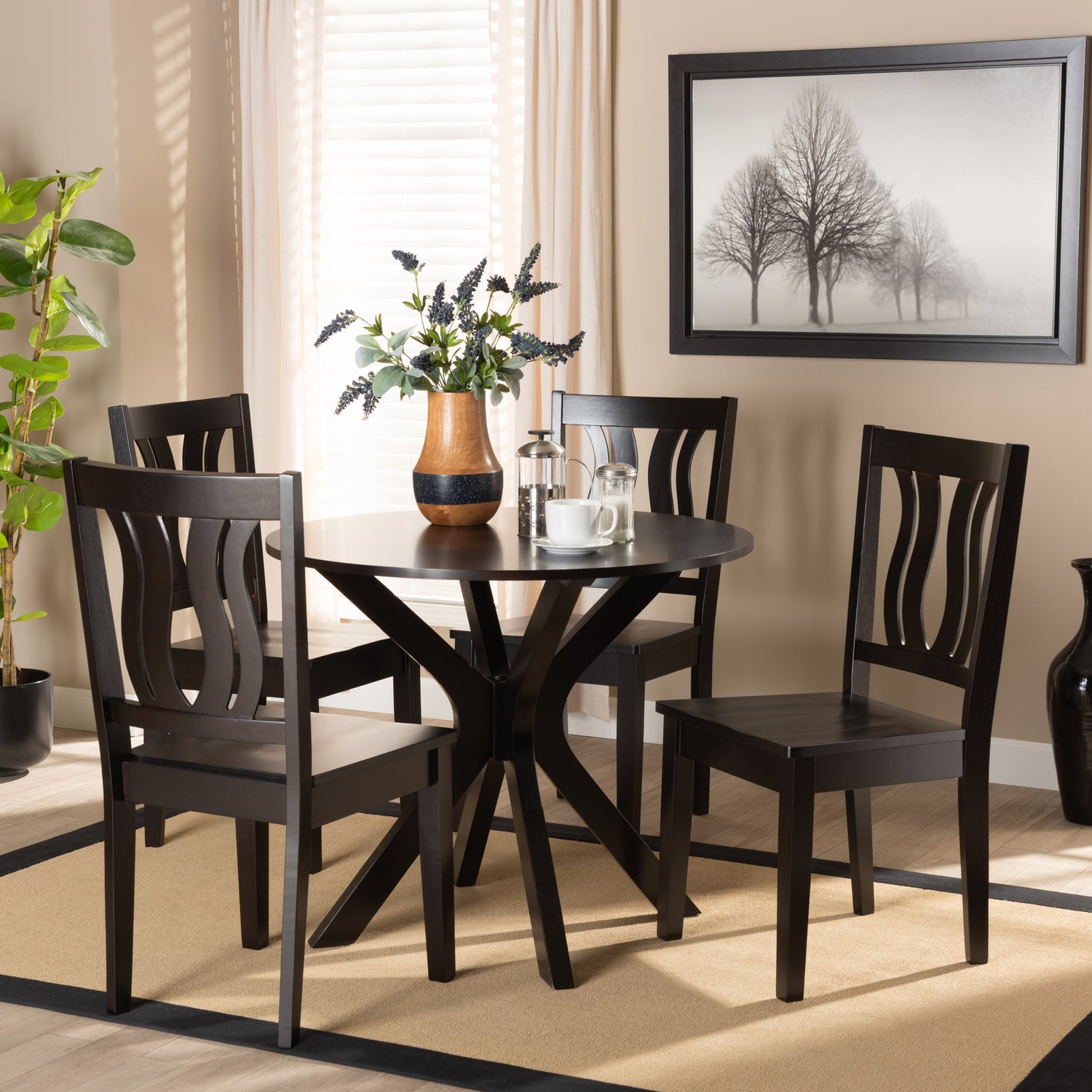 Mare Dining Set Modern and Contemporary Transitional Dark Brown Finished Wood 5-Piece