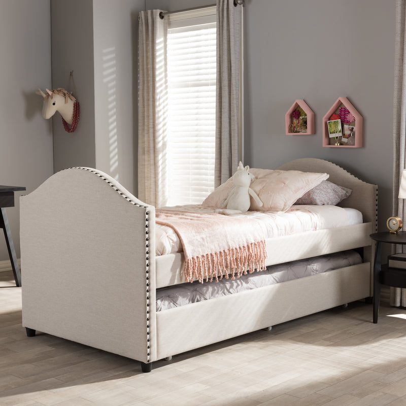 Alessia Daybed Modern and Contemporary Beige Fabric Upholstered with Guest Trundle Bed