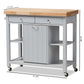 Hayward Kitchen Cart Coastal Farmhouse Style Light Grey Wood Mobile Storage Solution with Shelves and Wheels