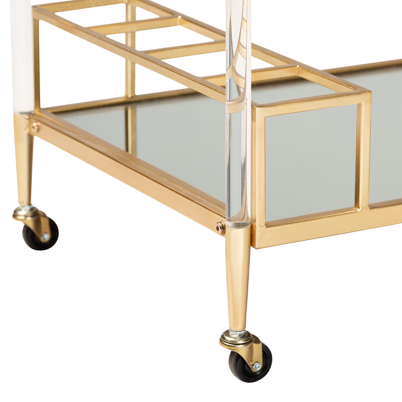 Rosalina Wine Cart - Contemporary Glam Luxe Design with Gold Metal and Mirrored Glass Accents