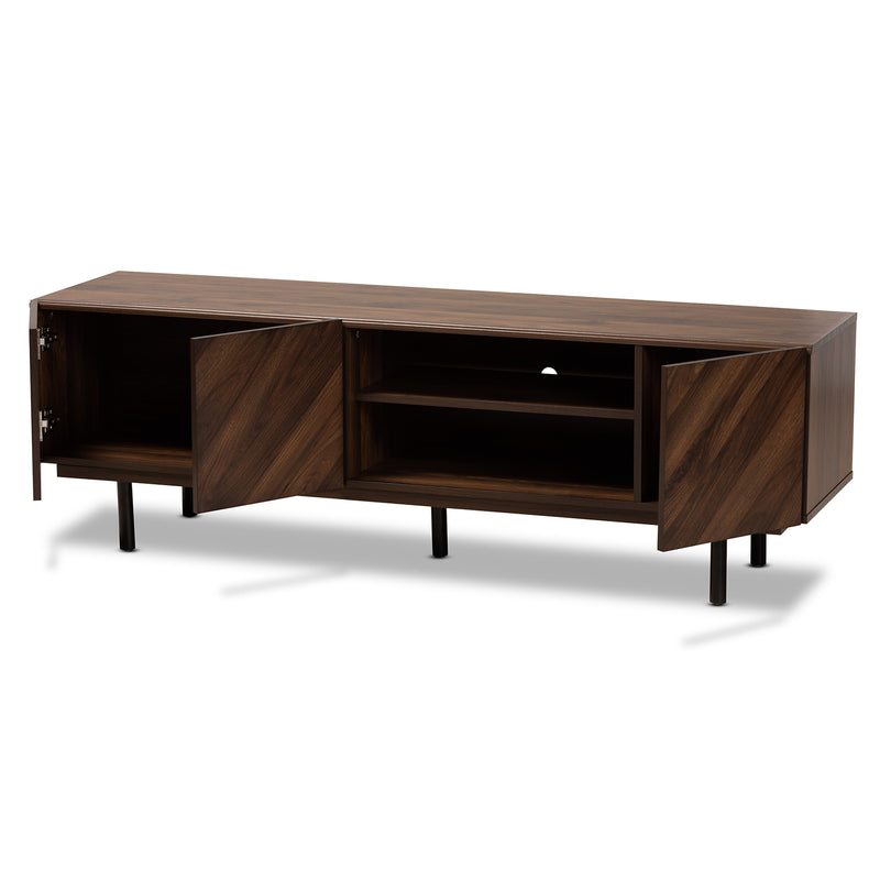 Berit Mid-Century Modern TV Stand in Walnut Brown Wood with Storage and Stylish Design