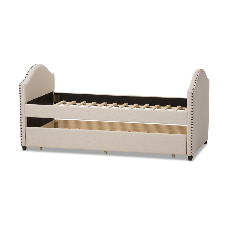 Alessia Daybed Modern and Contemporary Beige Fabric Upholstered with Guest Trundle Bed