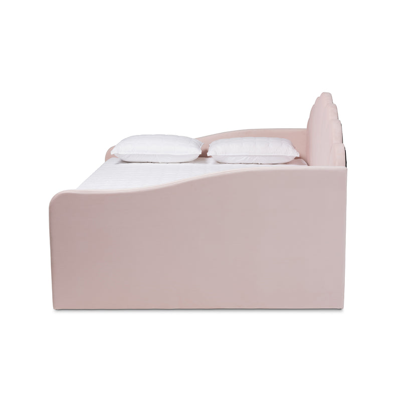 Timila Daybed - Modern and Contemporary Light Pink Velvet Fabric Upholstered