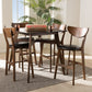 Eline Pub Set Mid-Century Modern 5-Piece Dining Set with Black Faux Leather Upholstery and Walnut Finish