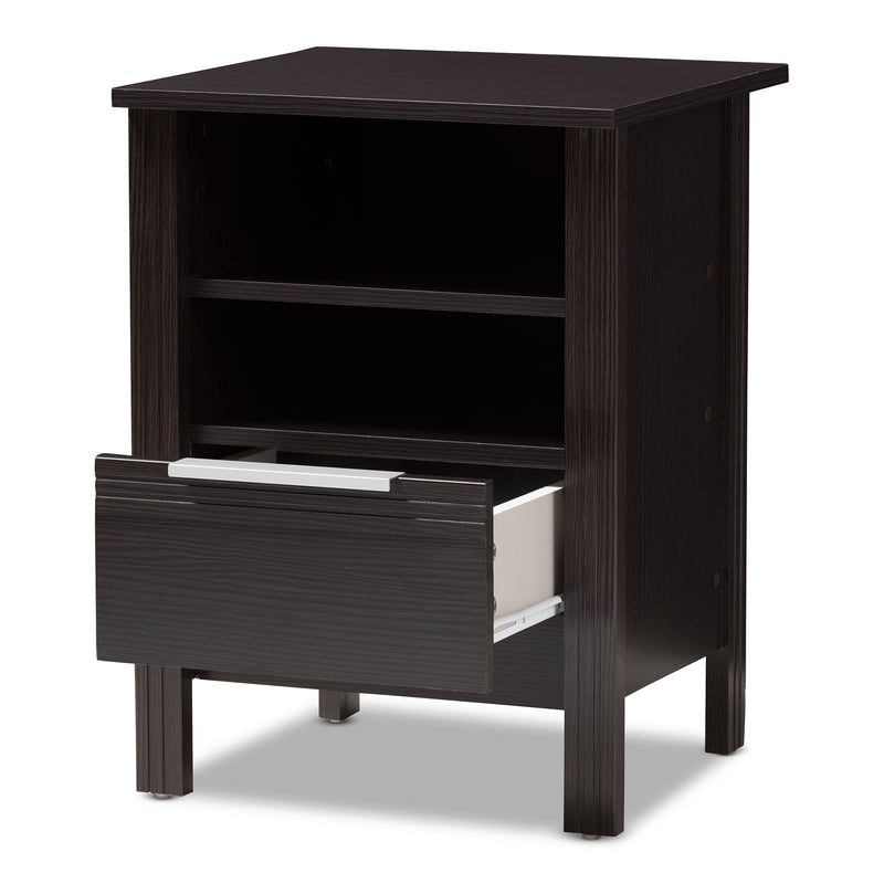 Hamish Nightstand Modern Wenge Brown Finished 1-Drawer Bedside Table for Bedroom Storage