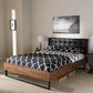 Mitchell Platform Bed - Rustic Industrial Walnut Wood with Black Faux Leather and Dark Bronze Metal