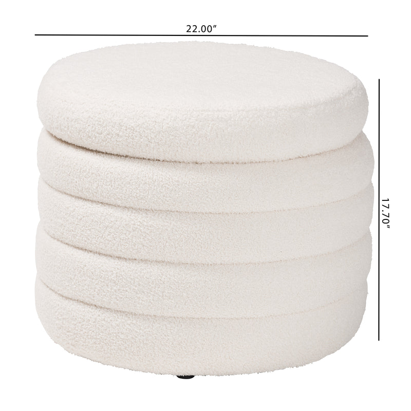 Tabitha Storage Ottoman Modern Ivory Boucle Upholstered Design with Hidden Storage Compartment