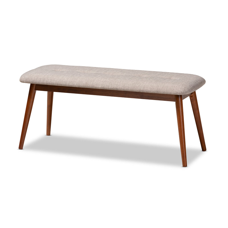 Flora II Dining Bench Mid-Century Modern Dark Grey Fabric Upholstered Medium Oak Finished Wood