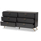 Kelson Modern 6-Drawer Dresser in Dark Grey and Gold Finished Wood, Stylish Storage for Bedroom or Living Room