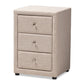 Tessa Nightstand - Modern and Contemporary Beige Fabric Upholstered 3-Drawer