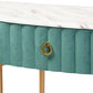 Beale Luxe Console Table Glam Green Velvet Upholstered Design with Brushed Gold Finish and Faux Marble Top, Includes 1 Stylish Storage Drawer