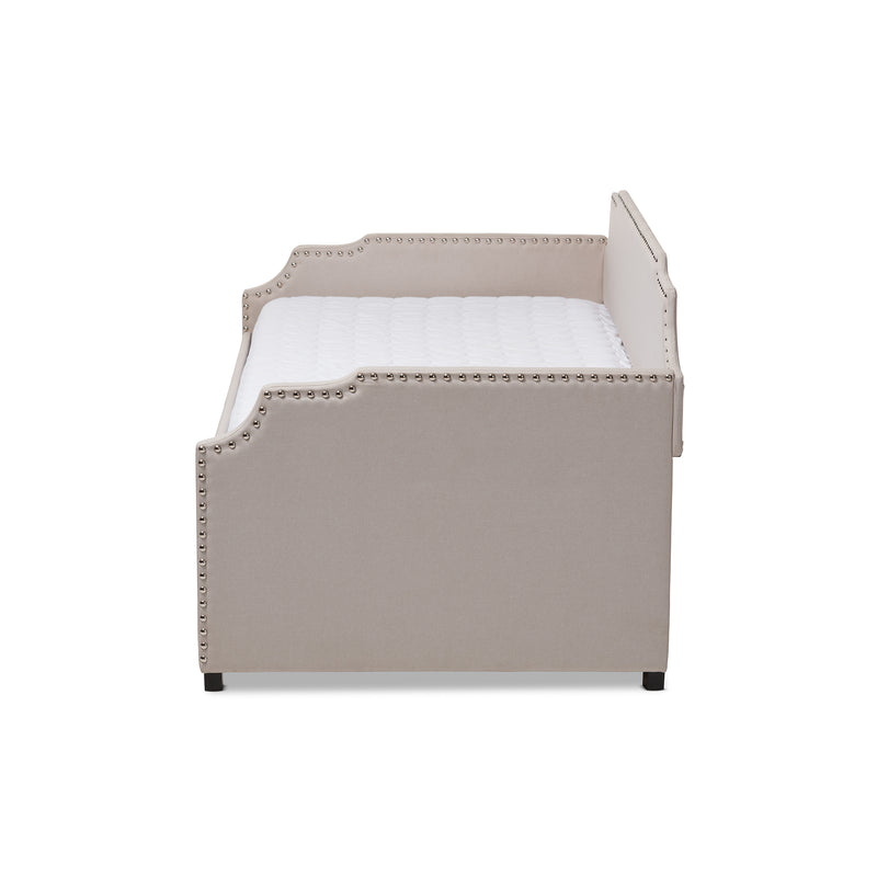 Ally Sofa Daybed - Modern and Contemporary Beige Fabric Upholstered with Roll Out Trundle Guest Bed