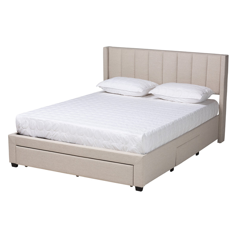 Coronado Platform Bed - Mid-Century Modern Transitional Beige Fabric 3-Drawer Storage