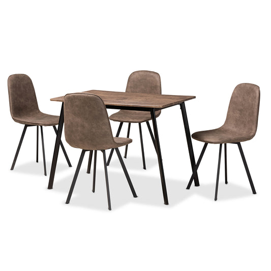 Filicia 5-Piece Dining Set Modern Grey Faux Leather Upholstered Chairs with Black Metal Frame