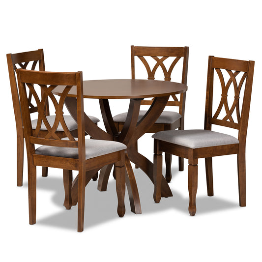 April 5-Piece Dining Set in Modern Style with Grey Fabric Upholstery and Walnut Brown Finished Wood