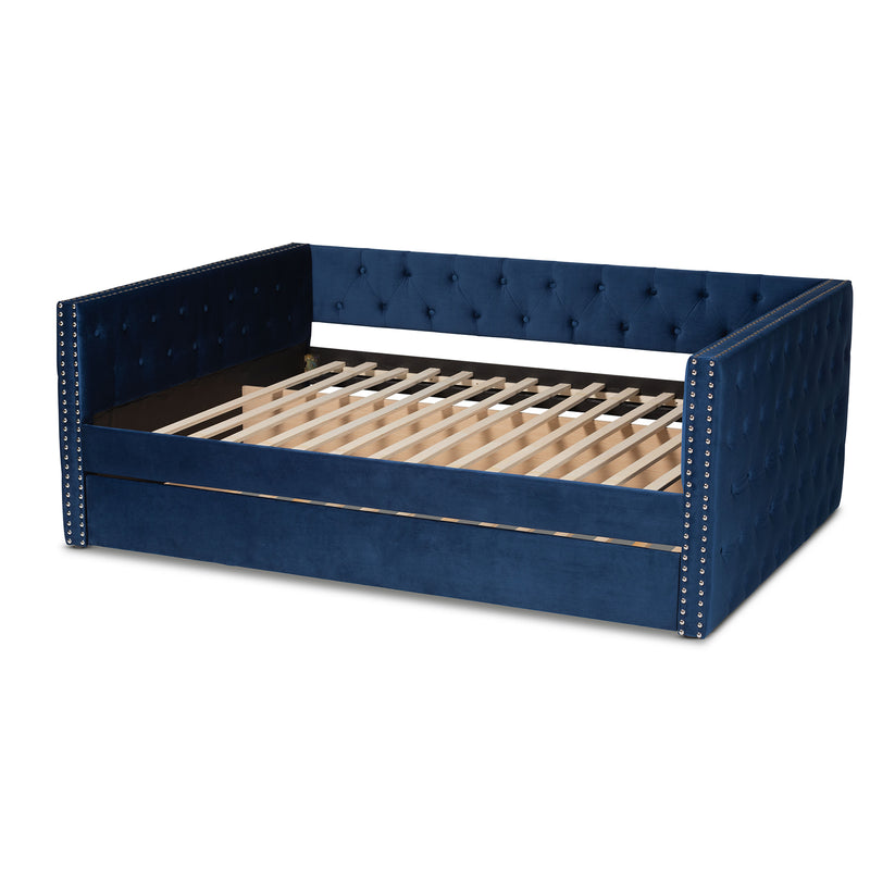 Larkin Daybed - Modern and Contemporary Navy Blue Velvet Fabric Upholstered with Trundle