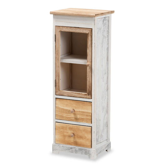 Dannah Storage Cabinet Classic Two-Tone Oak Brown and White Wood with 2 Drawers for Stylish Organization