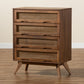 Barrett Mid-Century Modern 4-Drawer Chest in Walnut Brown Wood and Synthetic Rattan for Stylish Storage Solutions