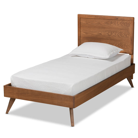 Jiro Twin Size Platform Bed Mid-Century Modern Design in Walnut Brown Finished Wood Stylish Durable Bedroom Furniture